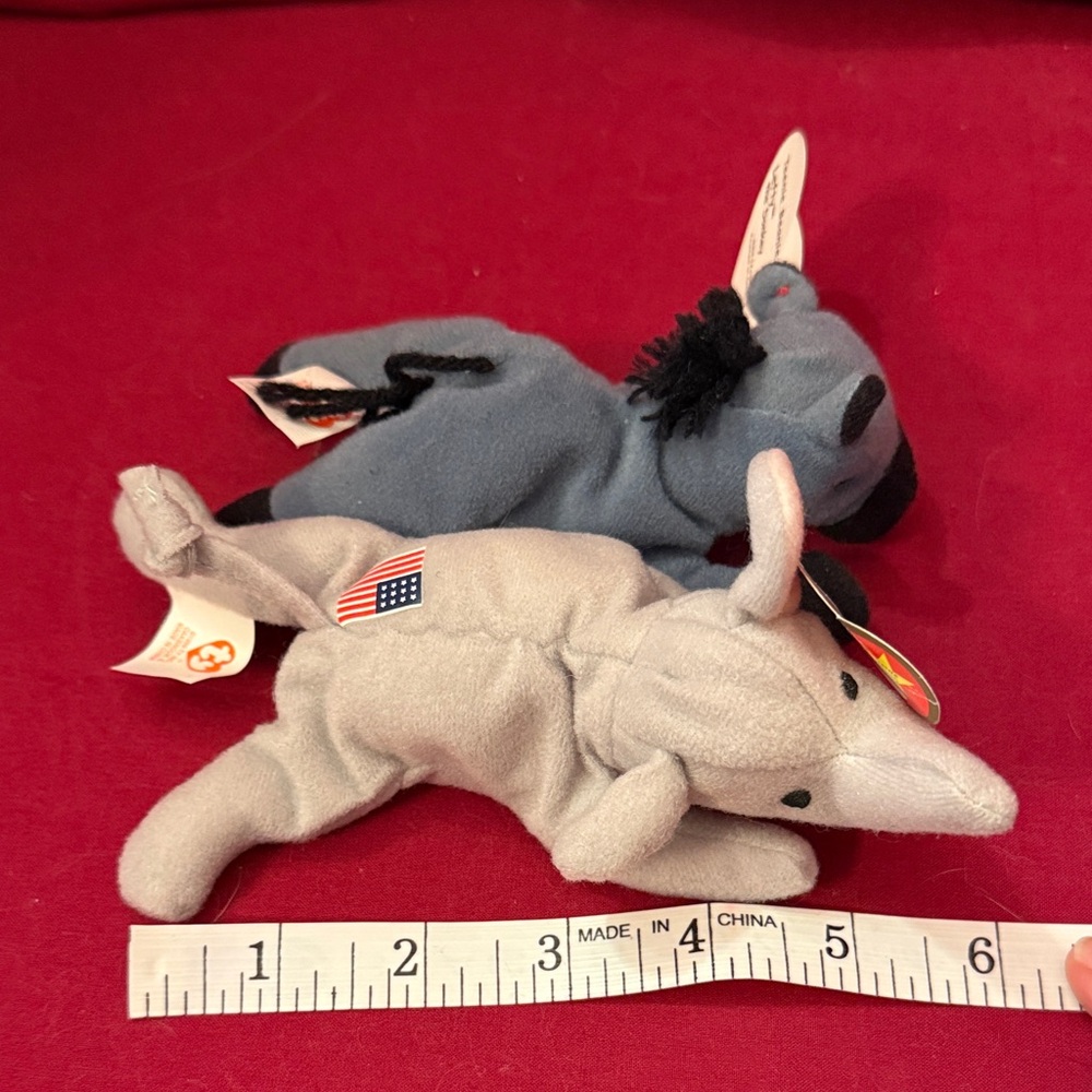 Miniature Ty Plush Elephant and Donkey Set - Gray and Blue - Picture 8 of 8